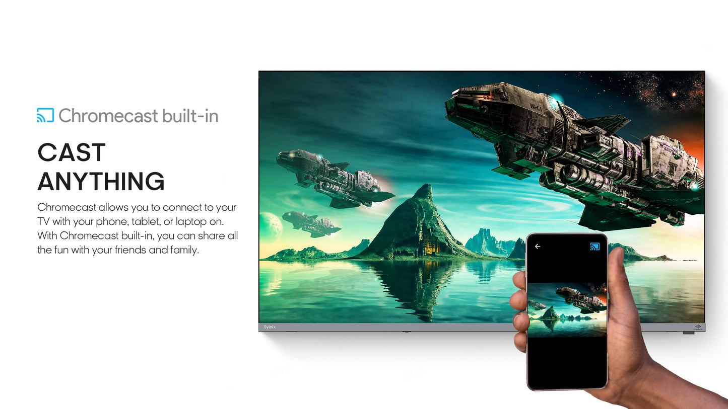 Syinix A61 2k Smart Android Chromecast TV 43 inches Frameless Design with google assistant