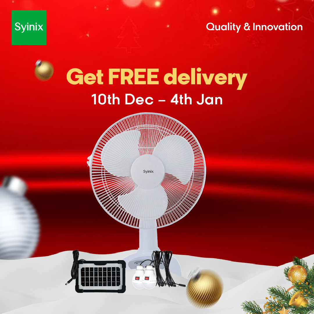 4.Syinix 12 Inches Rechargeable Fan +Solar Panel +13 Months Warranty