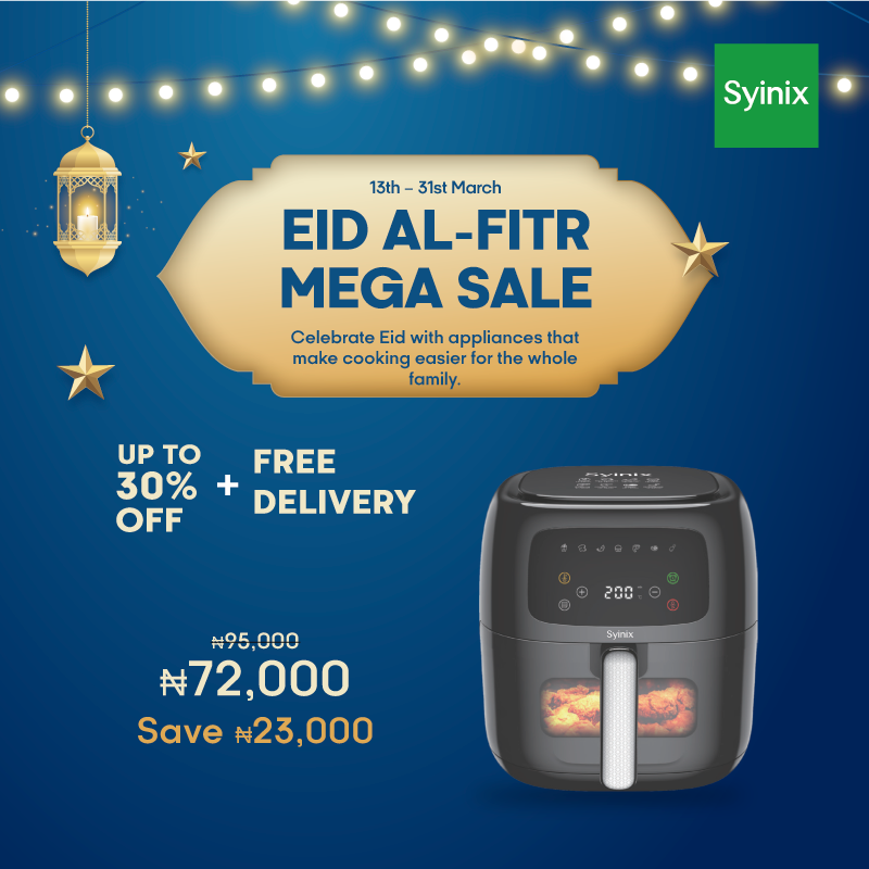 3.Syinix 8L Digital Hot Air Circulation Air fryer (SAIF75E)