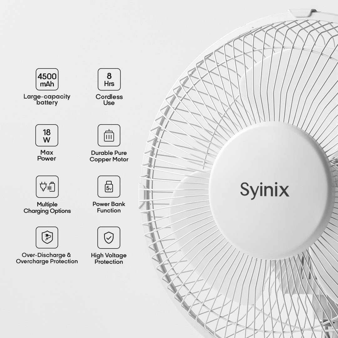 Syinix 12 Inches Rechargeable Fan +Solar Panel +13 Months Warranty