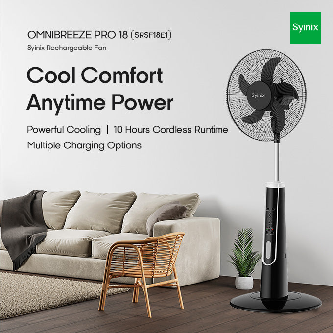 4.Syinix 18 Inches Rechargeable Fan+10 Hours+ Remote Control+ Pure Copper Motor+LED+13Months Warranty
