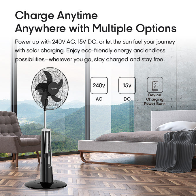 Syinix 18 Inches Rechargeable Fan+10 Hours+ Remote Control+ Pure Copper Motor+LED+13Months Warranty