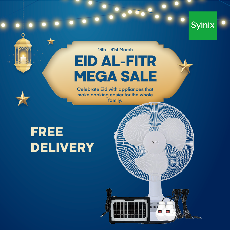 4.Syinix 12 Inches Rechargeable Fan +Solar Panel +13 Months Warranty