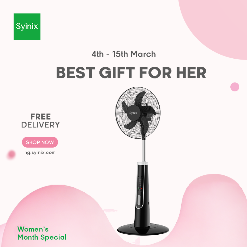 4.Syinix 18 Inches Rechargeable Fan+10 Hours+ Remote Control+ Pure Copper Motor+LED+13Months Warranty