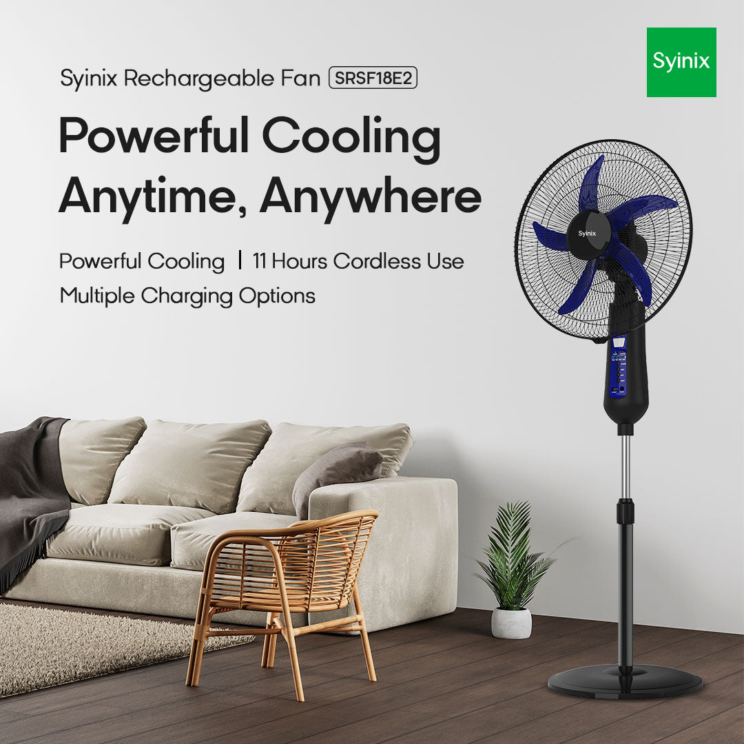 5.Syinix 18''Rechargeable Fan1400RMP/ Pure Copper Motor /11 Hours Use