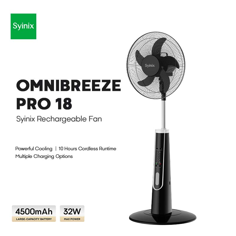 5.Syinix Omnibreeze Pro 18inches Rechargeable Fan
