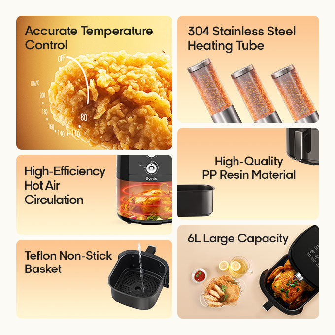 Syinix 6L Temperature Control 3D-Heating Air Fryer.