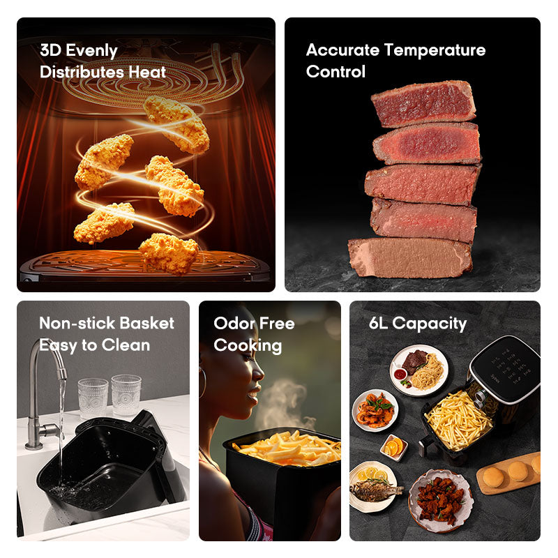 Syinix 6L Temperature Control 3D-Heating Air Fryer