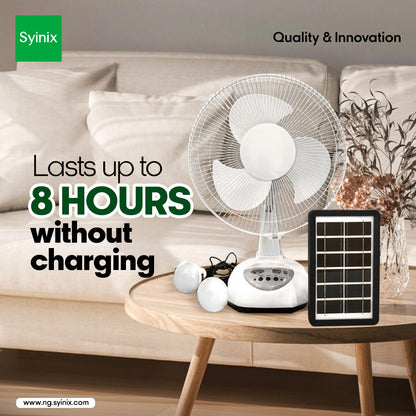 4.Syinix 12 Inches Rechargeable Fan +Solar Panel +13 Months Warranty